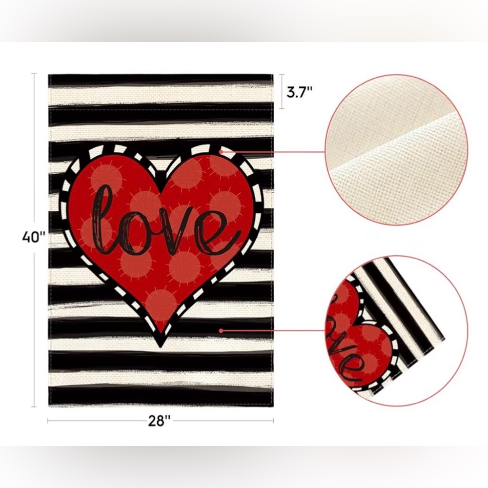 Be My Valentine!! Red Pom Pom Heart Wreath & Two Matching Heart Garden Flags - Picture 6 of 11
